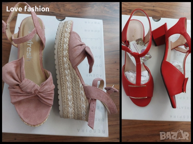 Ежедневни сандали на платформа и ток в розов и червен цвят , снимка 2 - Сандали - 46113236