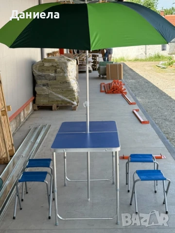 Къмпинг комплект 3 в 1: Сгъваема маса с 4 стола и чадър – лек, компактен и удобен , снимка 3 - Къмпинг мебели - 50640986