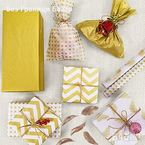 Нова Златна тишу хартия 4 дизайна 120 листа за подаръчно опаковане, снимка 7 - Други - 53174087