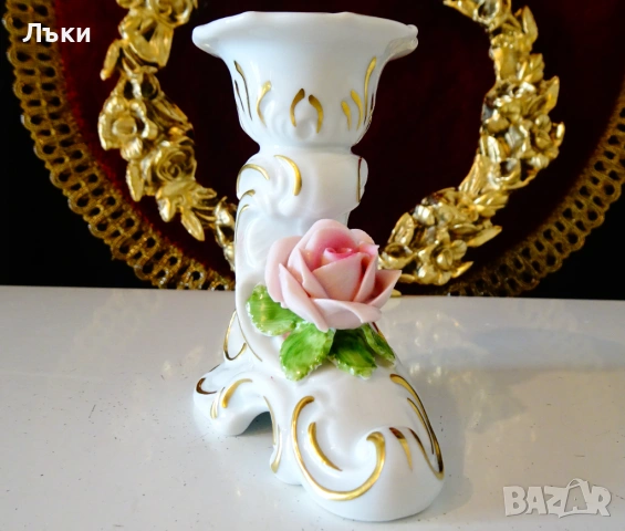 Порцеланов свещник Kaiser,злато,роза,барок. , снимка 2 - Антикварни и старинни предмети - 53404919
