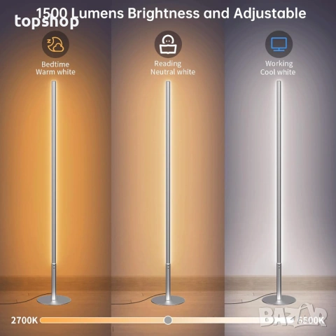 Смарт LED Лампа (Лампион) 147см – RGB + Топло/Студено Бяло, WiFi, Alexa & Google  , снимка 3 - Лед осветление - 53216899