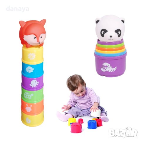 4393 Детски конструктор Кула от чашки с животинче