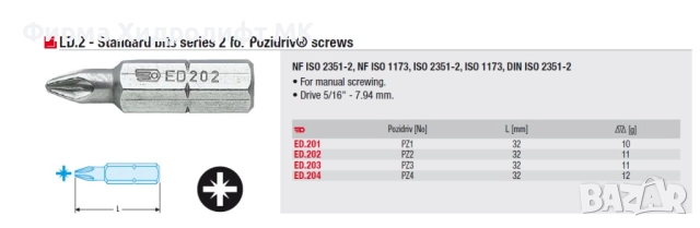 FACOM ED.2 Накрайник / бит кръстат Pozidriv, дължина 32мм, 5/16" - различни размери, снимка 3 - Отвертки - 34597875