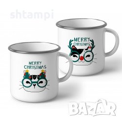 Емайлирано Канче С Котка Merry Christmas Метално Канче.подарък,изненада,Повод,, снимка 2 - Чаши - 37107542