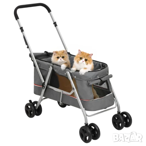 Сгъваема количка за за домашни любимци, сива, 100x49x96 см, ленен плат, снимка 1
