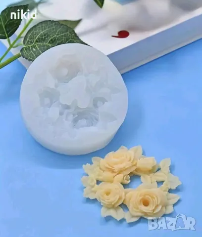 Рози с листа венец силиконов молд форма фондан шоклад смола декор, снимка 2 - Форми - 50194294