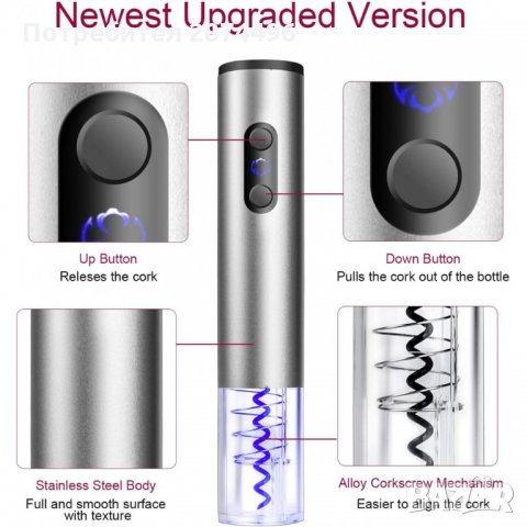 2906 Електрически тирбушон за отваряне на вино, снимка 11 - Други - 35349050