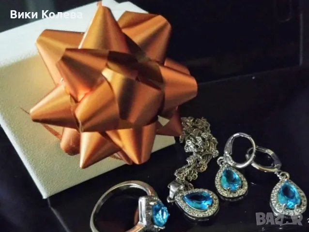 Бижу -"Блясък в небесно синьо: Елегантност и стил в сребърни отблясъци", снимка 7 - Бижутерийни комплекти - 47829280
