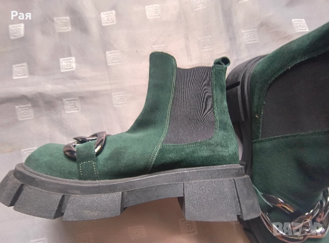 Дамски боти Carinii с ластици от естествен велур в цвят зелен , снимка 3 - Дамски боти - 51835416