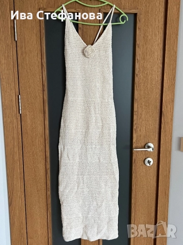 Нова дълга  елегантна плетена фабрично плетиво елегантна рокля 3Д 3D цвете роза екрю цвят бежова , снимка 2 - Рокли - 42560711