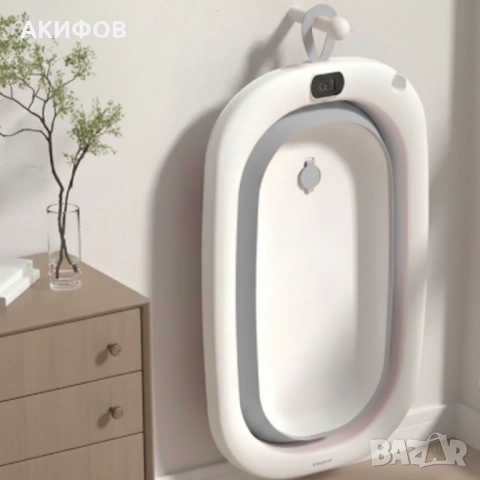 Сгъваема бебешка вана с термометър и възглавница, снимка 4 - За банята - 53204589