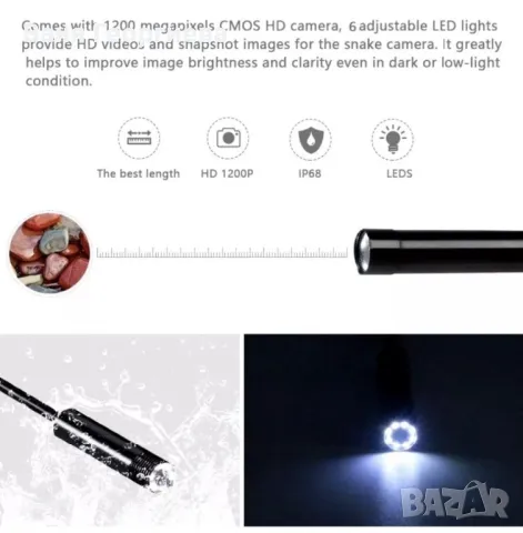 Ендоскопска Водоустойчива камера Wi-fi Ендоскоп HD720P, 3 m, 8 x LED, снимка 4 - Камери - 49387085