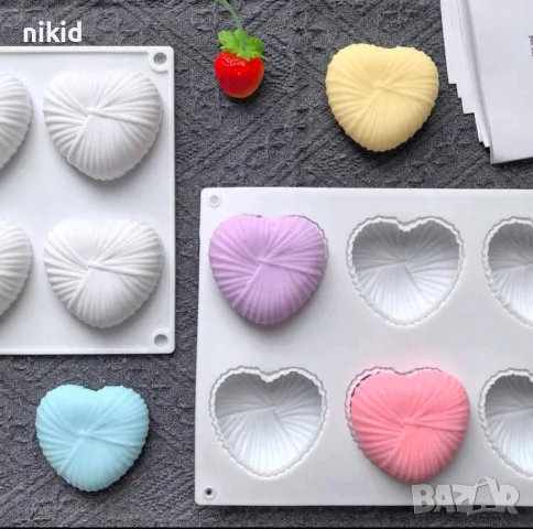 8 сърца сърце от прежда силиконов молд форма фондан шоколад гипс сапун свещ декор, снимка 5 - Форми - 48954941