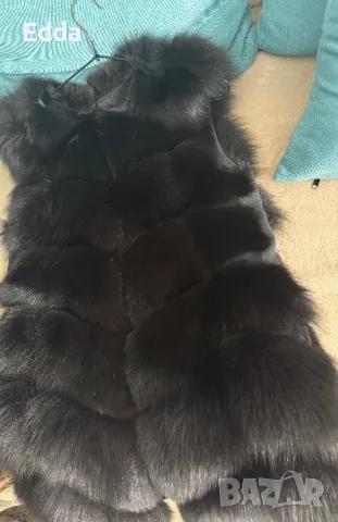 Черен елек от естествен косъм и ест. Кожа 