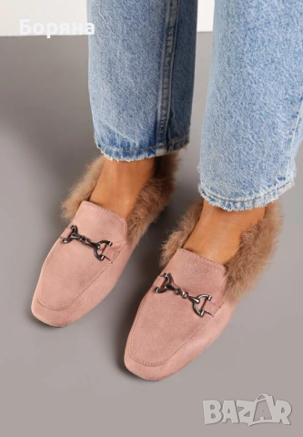 Нови дамски сини лоуфъри с естествен пух, снимка 12 - Дамски ежедневни обувки - 52235129