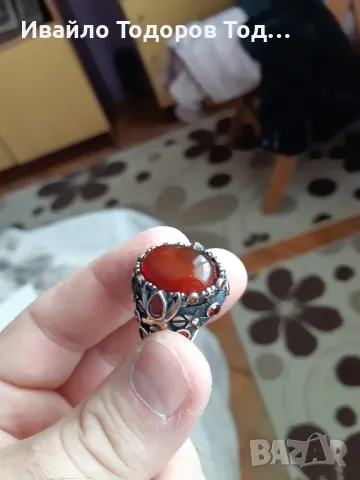 Сребърен масивен пръстен ръчна изработка с огромен карнеол, снимка 17 - Пръстени - 48031419