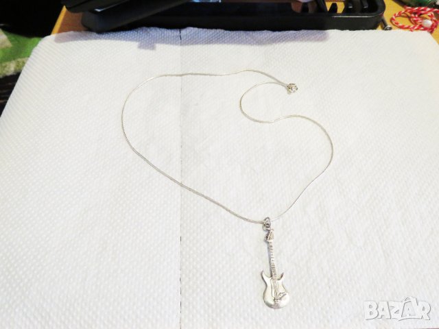 сребърен медальон, сребърно колие КИТАРА  моторджийски, мото аксесоари, мото екипировка сребро, снимка 4 - Колиета, медальони, синджири - 24253082