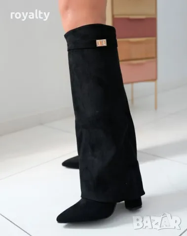 Ботуши на ток - черен велур - KD105, снимка 2 - Дамски ботуши - 48296763