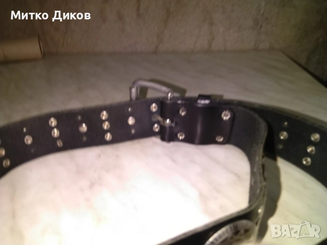 Колан естествена кожа женски 96см на 38мм с метални пластини като нов, снимка 4 - Колани - 53130322