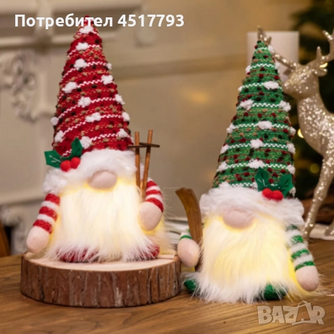 Светеща коледна играчка – Декорация с LED осветление и плетена шапка