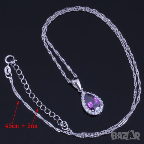 Сребърен комплект със сапфири и искрящи кристали, снимка 10 - Колиета, медальони, синджири - 44886165