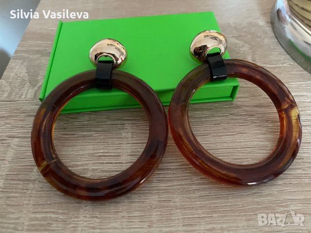 Обици халки в златисто и кафяво, снимка 2 - Обеци - 44129777