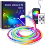 FWoche LED неонова въжена светлина 5M, RGB IC светлинна лента Bluetooth приложение и IR дистанционно, снимка 1