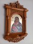 Дърворезба- домашен  иконостас с иконопис чудотворната икона на " Св. Богородица ", снимка 2