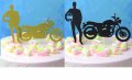 Мотор с моторист мотоциклет мек брокатен топер украса декор за торта, снимка 1 - Други - 26667455