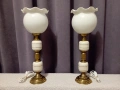 Комплект от две порцеланови лампи с бели стъклени абажури, снимка 1