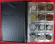 Колекция различни на вид монети в класьор червен от 120 брОЯ, снимка 1