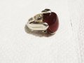 Старинен солиден красив мъжки сребърен пръстен с голям красив камък карнеол - Събуди страстта и прив, снимка 1 - Пръстени - 33336029