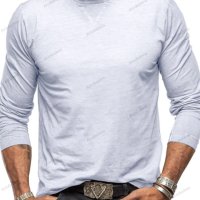 Нова мъжка едноцветна памучна тениска с кръгло деколте и дълъг ръкав, 6цвята - 024, снимка 3 - Тениски - 43507038
