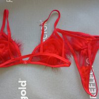 Червен секси комплект пухче Xs, снимка 2 - Бельо - 37968143