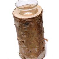 Декоративен свещник - изработен от парче естествен дървен елемент и стъклена чашка (сет от 6 бр), снимка 1 - Обзавеждане за заведение - 43659220