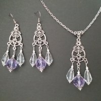 Разкошен комплект бижута с кристали и люляково лилаво с основа цвят сребро , снимка 6 - Бижутерийни комплекти - 32845752