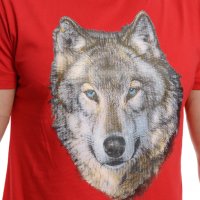 Нова мъжка тениска с трансферен печат Вълк със сини очи, Серия вълци, снимка 2 - Тениски - 37673451