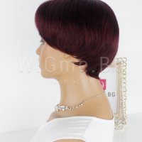 Къса перука от ЕСТЕСТВЕН косъм с бретон цвят бордо Вики, снимка 4 - Аксесоари за коса - 37797588