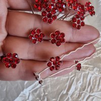 Луксозни фуркети цвете от червени кристали , снимка 5 - Аксесоари за коса - 38017070