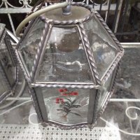 Лот от 3 великолепни лампи желязо рисувано стъкло , снимка 5 - Други - 37811572