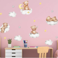 4 Мече мечета на облак самозалепващ стикер лепенка за стена детска бебешка стая, снимка 2 - Други - 44896426