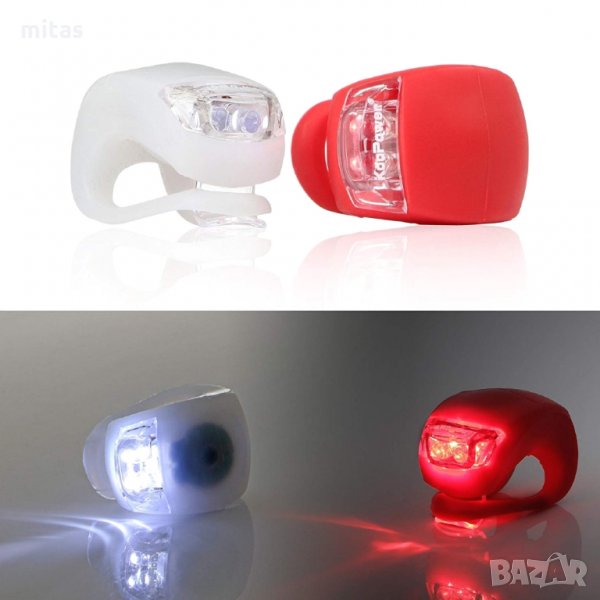 Комплект предна и задна LED светлини за велосипед, Стоп, Фар, Силикон, снимка 1