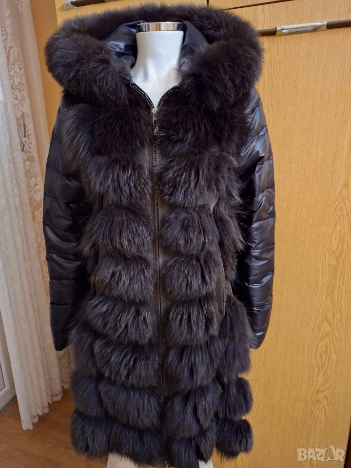 Палто естествева кожа и лисица , снимка 1