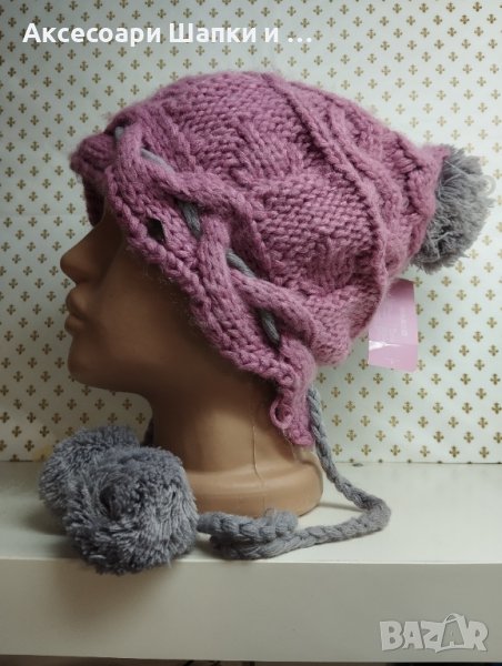 Дамска плетена шапка с висящ ефект- мпш46, снимка 1