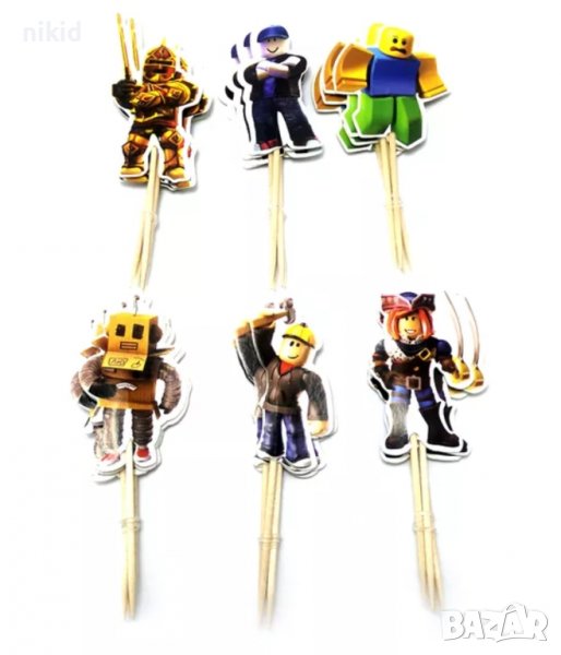 Роблокс roblox 24 бр топер топери клечки за мъфини декорация и украса и торта, снимка 1