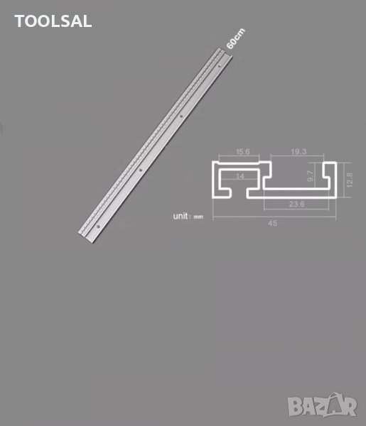 Алуминиев двоен профил Т слот  (T-track) T45 със скала 60cm, снимка 1