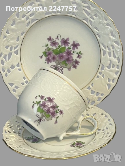 Троен сет порцелан Теменужка, снимка 1