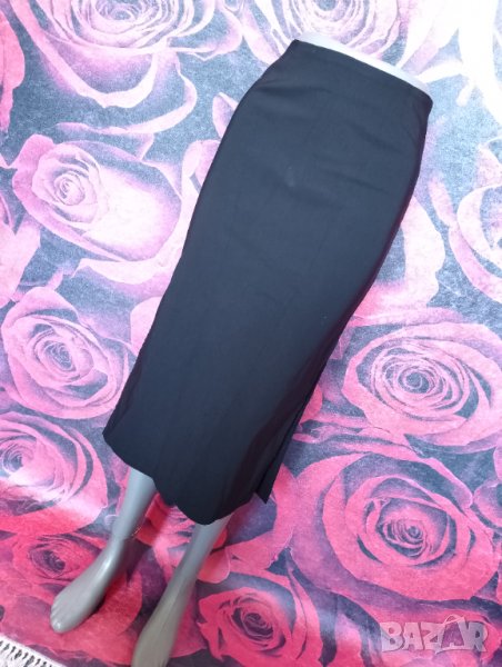 Еластична черна пола под коляното с голяма цепка М/Л, снимка 1