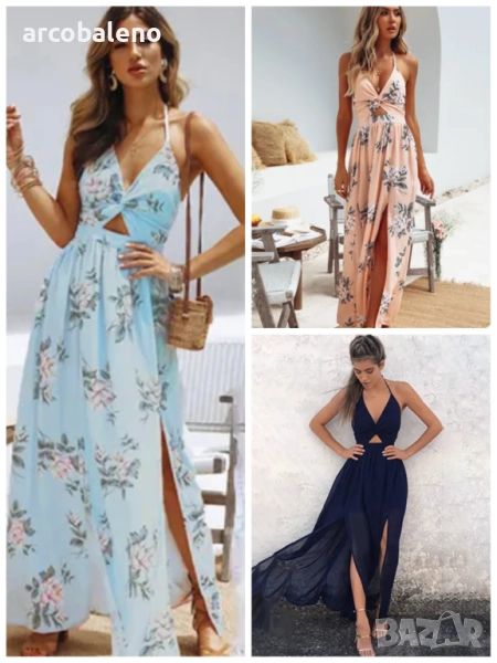 Дамска рокля с V-образно деколте и шифонов принт, 3цвята , снимка 1