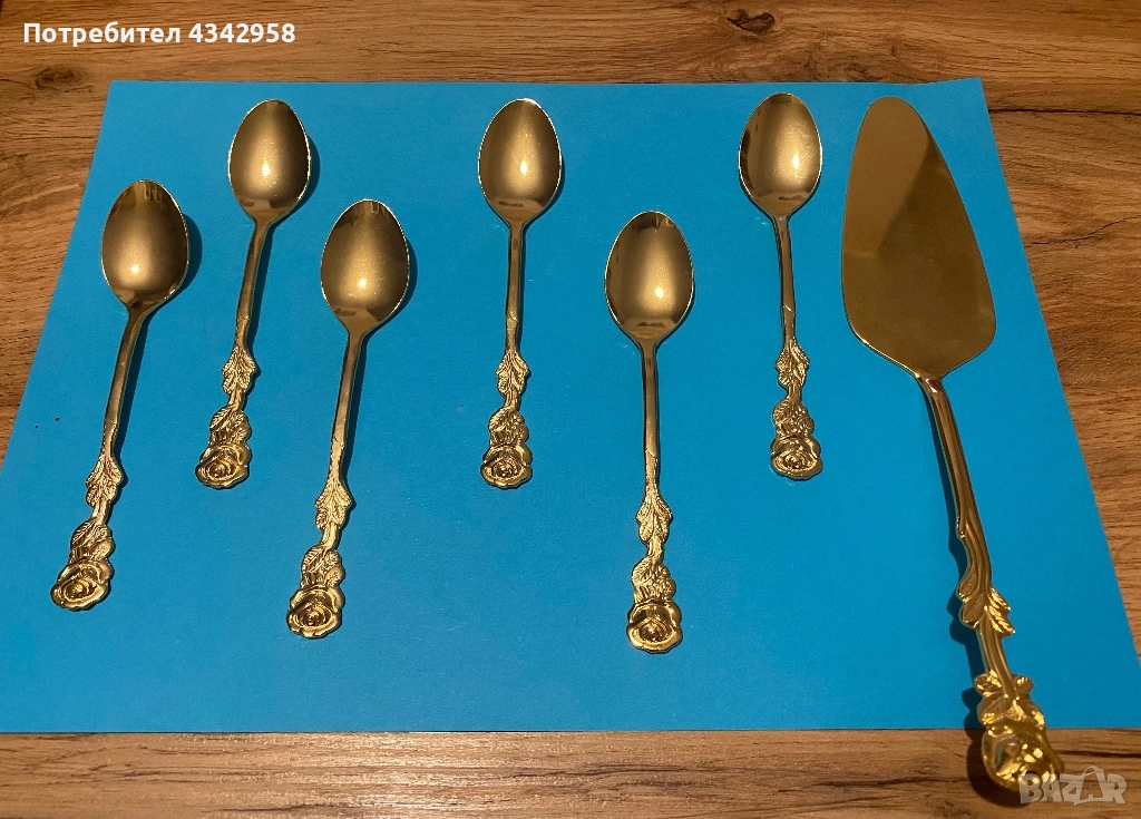 Винтидж.Позлатен ( 20 к) комплект за десерти. 1960 г. , снимка 1